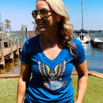 Freedom Bomb Eagle Ladies' Royal V-Neck - Ladies' EOD Tees