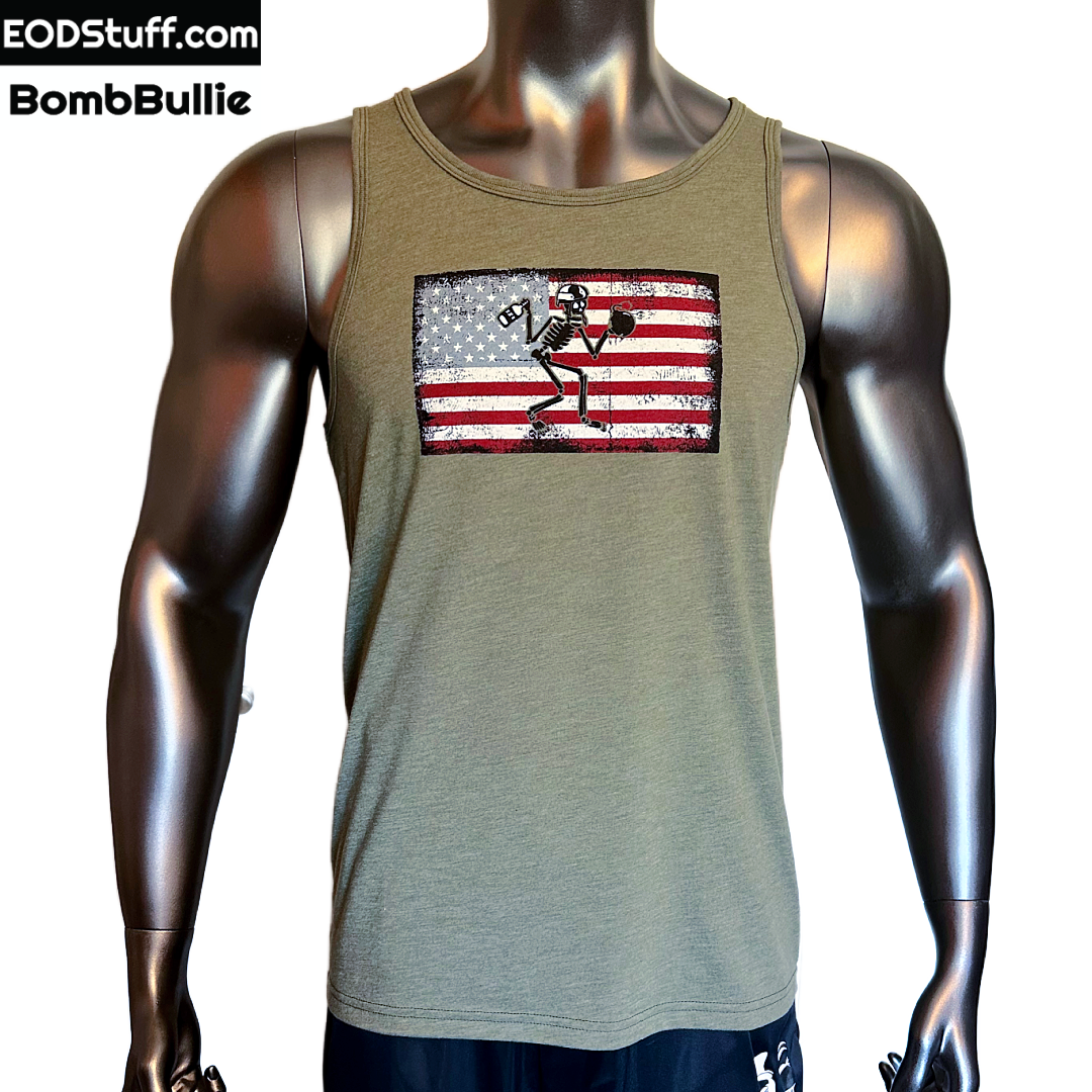 Skeebb™ USA Flag Military Green Triblend Tank Top - Unisex EOD Tank