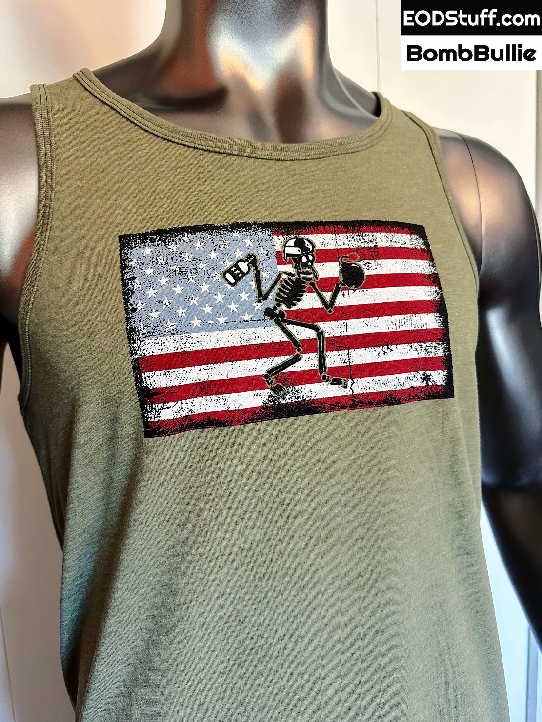 Skeebb™ USA Flag Military Green Triblend Tank Top - Unisex EOD Tank