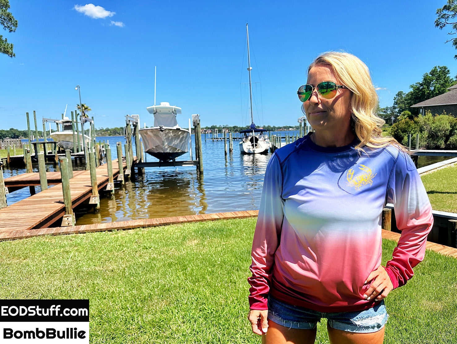 Vintage EOD Crab USA Red, White, and Blue Solar Long Sleeve - EOD Long Sleeve Tees