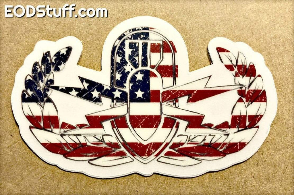 Grunge Flag EOD Badge Clear Stickers – BombBullie
